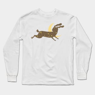 Starry Rabbit And Crescent Moon Illustration Long Sleeve T-Shirt